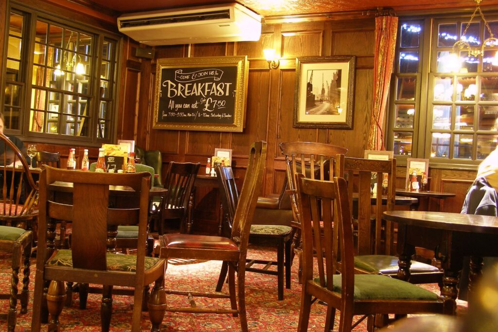 Inside a British pub