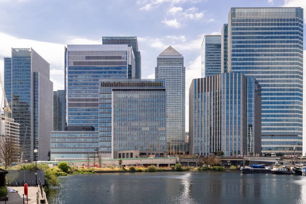 The skyscrapers in Canary Wharf