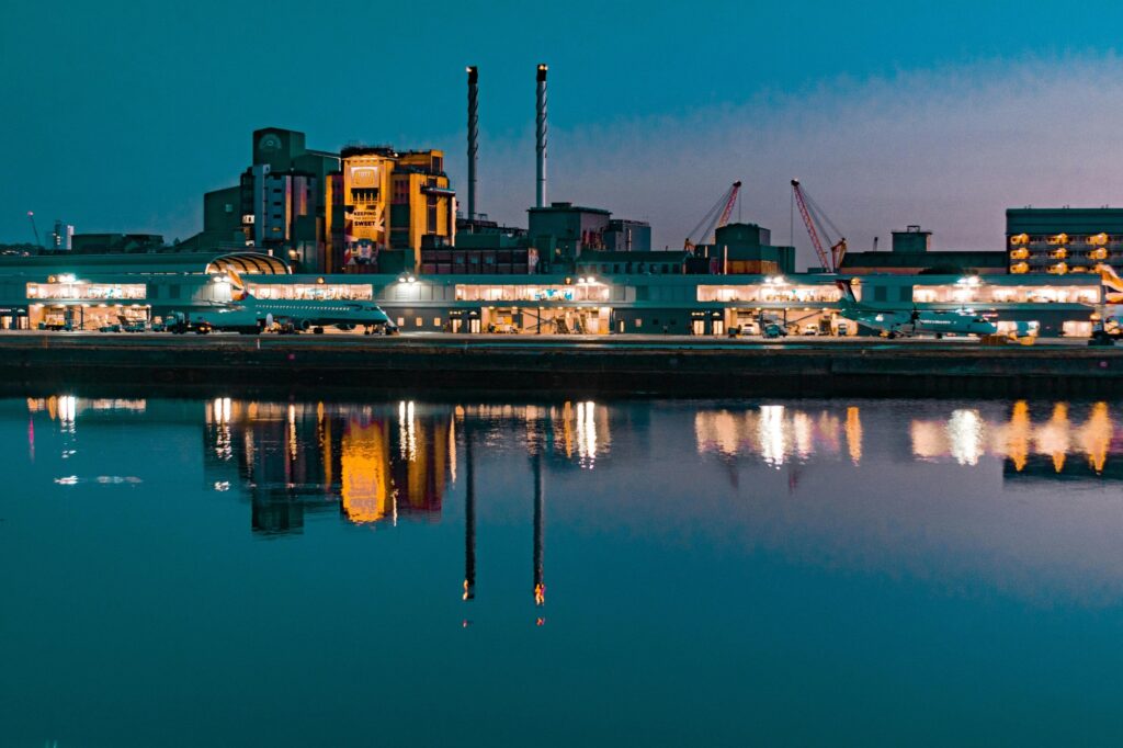 The London City Airport at night